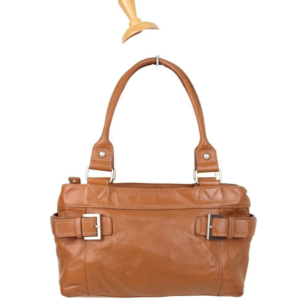ROOMY AUDREY BROOKE TAN BROWN GENUINE LEATHER SHOULDER BAG TOTE HANDBAG PURSE